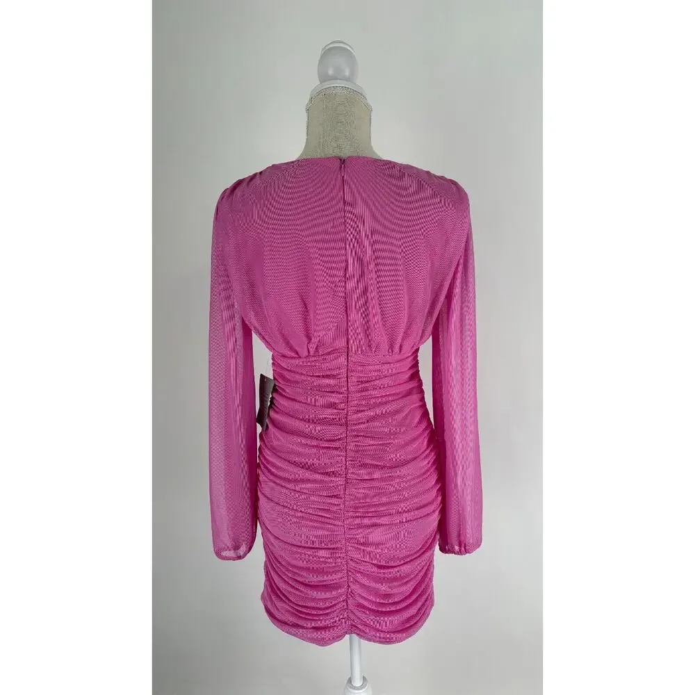 Love X Design Womens Super Pink Ruched Bodycon Dress Long Sleeve Size Medium NWT